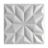 White 3D PVC wall panel, 50 x 50cm, with a faceted eight-pointed star pattern, corner squares, and triangular facets, shown on a plain background.