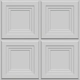 White PVC 3D wall panel, 50 x 50cm, divided into four equal squares with stepped bevelled grooves framing flat centres, shown on a plain background.