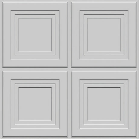 White PVC 3D wall panel, 50 x 50cm, divided into four equal squares with stepped bevelled grooves framing flat centres, shown on a plain background.