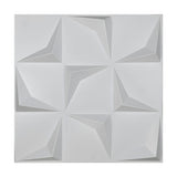 White PVC 3D wall panel, 50 x 50cm, with a 3x3 grid of faceted arrowhead shapes pointing into alternating corners, shown on a plain background.