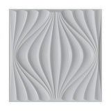 White 3D PVC wall panel, 50 x 50cm, with curved vertical ribs forming a central lantern shape that swells outward, shown on a plain background.