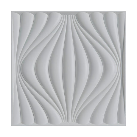White 3D PVC wall panel, 50 x 50cm, with curved vertical ribs forming a central lantern shape that swells outward, shown on a plain background.