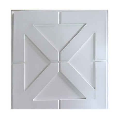 White 3D PVC wall panel, 50 x 50cm, with a raised triangle cross geometric pattern forming a star shape, shown against a plain white background.