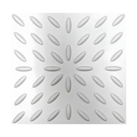 White square 3D PVC wall panel, 50 x 50cm, with raised oval shapes radiating diagonally and vertically from a central starburst pattern.