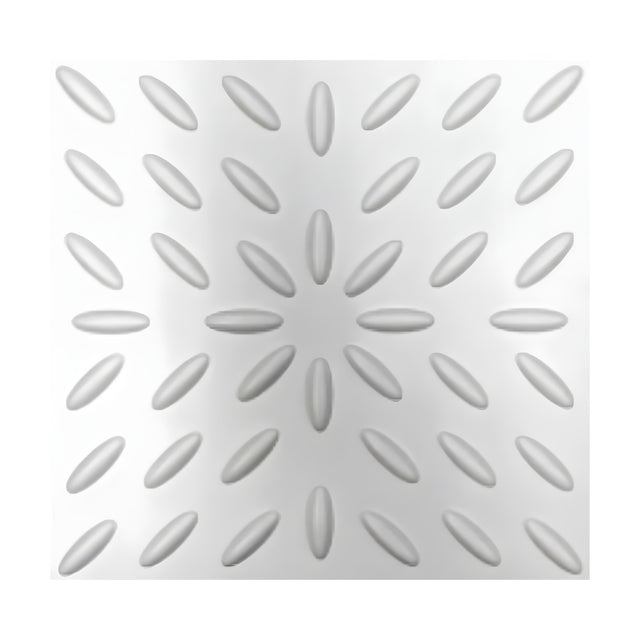 White square 3D PVC wall panel, 50 x 50cm, with raised oval shapes radiating diagonally and vertically from a central starburst pattern.