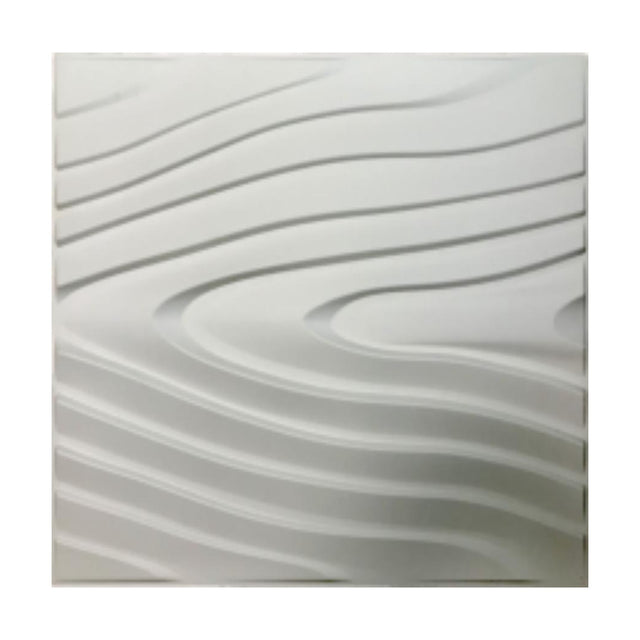 White square 3D PVC wall panel, 50 x 50cm, with flowing contour lines creating rolling wave-like ridges across its textured surface.