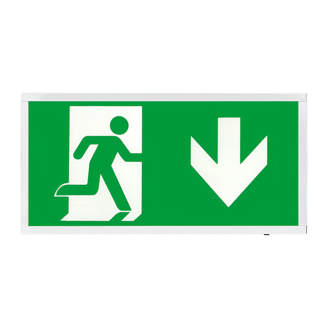 Duceri Emergency Self Test Surface Exit Box 3W LED Down Legend Lithium Battery Maintained - White