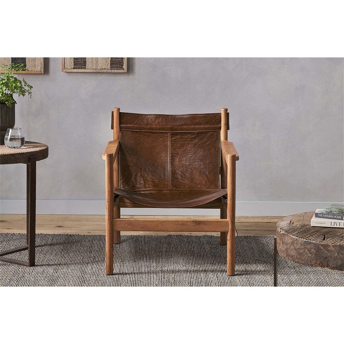 Dalibar Acacia & Buffalo Leather Armchair - Tan