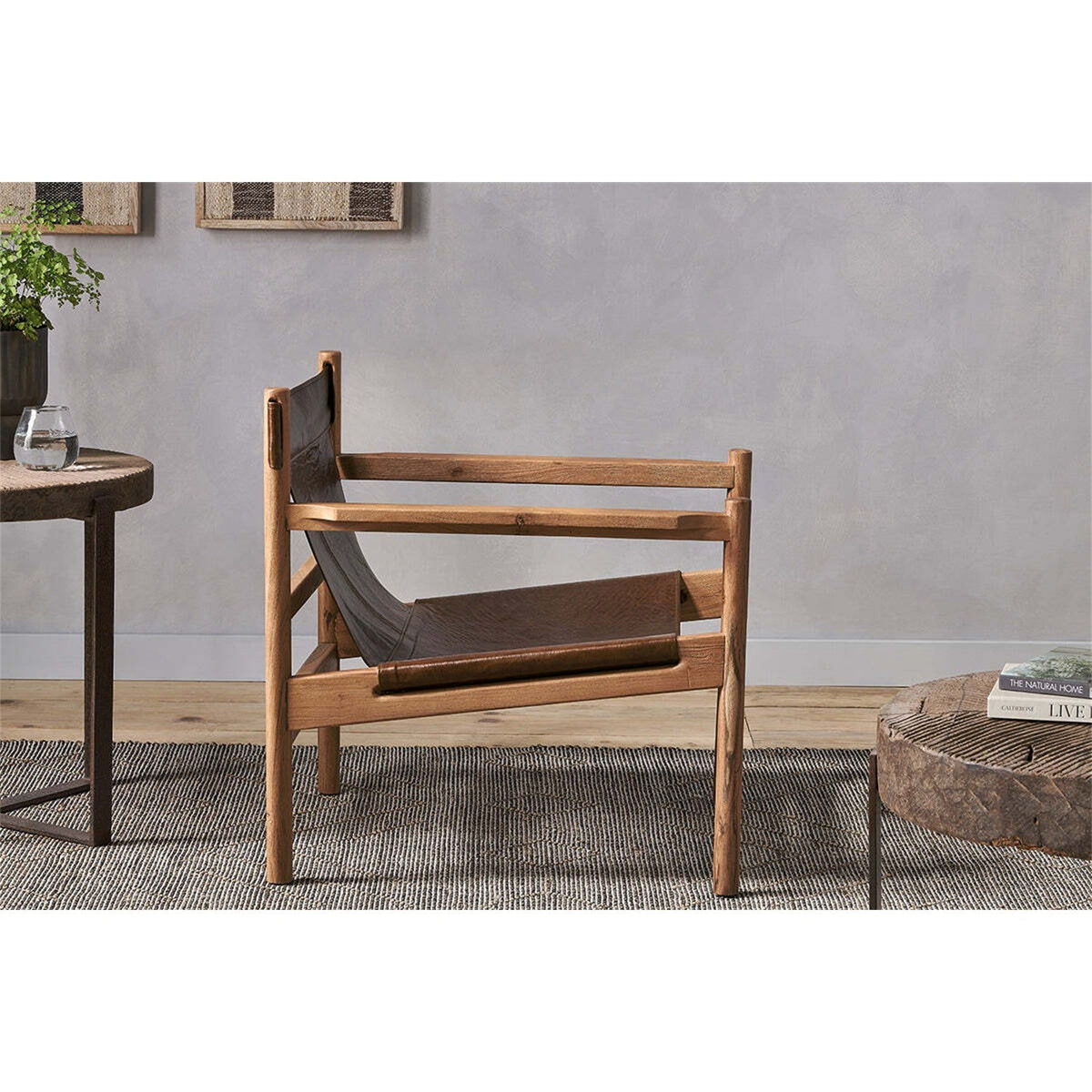 Dalibar Acacia & Buffalo Leather Armchair - Tan