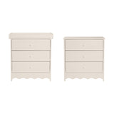 Dancer Changing Table with Drawers & Removable Top in cashmere, shown alongside the chest of drawers version with top removed, scalloped base, on a white background.