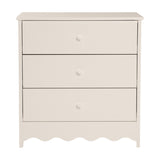 Dancer Changing Table with Drawers in cashmere, MDF with three deep drawers on metal runners and a scalloped bottom edge, shown against a plain white background.