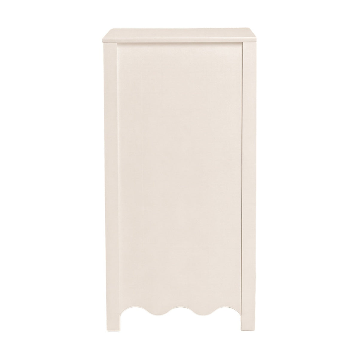Side view of the Dancer changing table in cashmere, showing the MDF cabinet with a scalloped bottom edge, set against a plain white background.