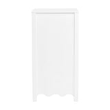 Side view of the Dancer Changing Table in white MDF, showing a scalloped base panel and slim profile on a plain background.