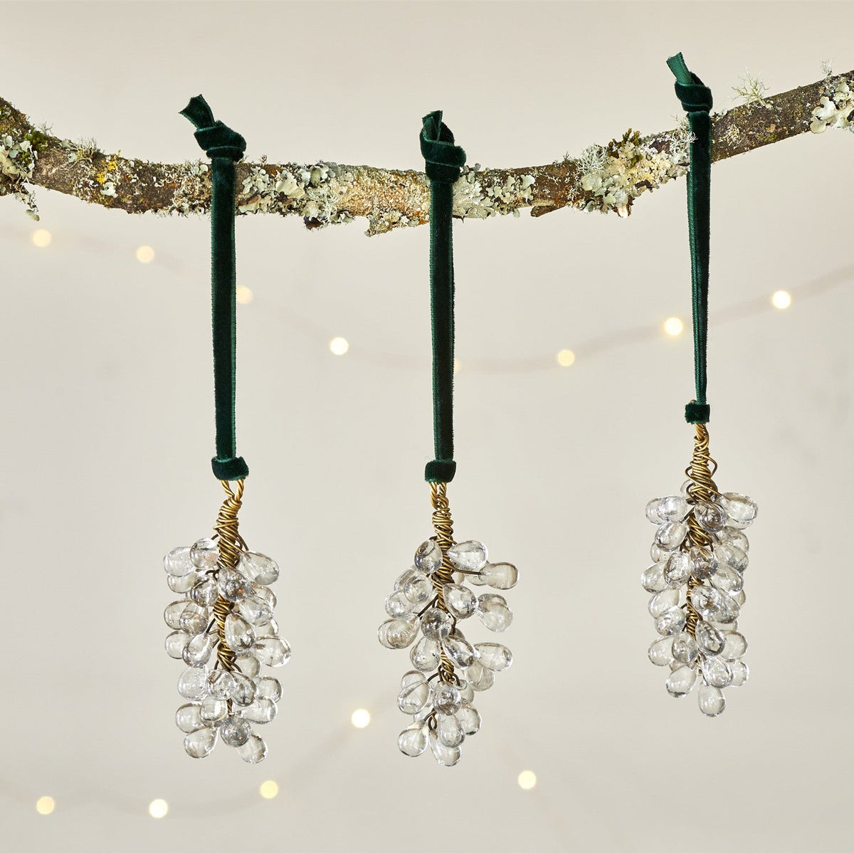 Danvi Glass Drop Baubles - Brass & Clear - Set of 3