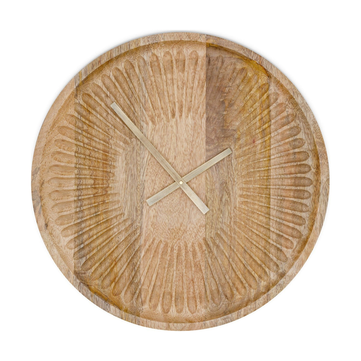 Deevena Carved Mango Wood Wall Clock - Natural