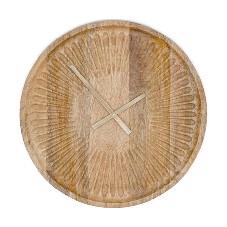 Deevena Carved Mango Wood Wall Clock - Natural