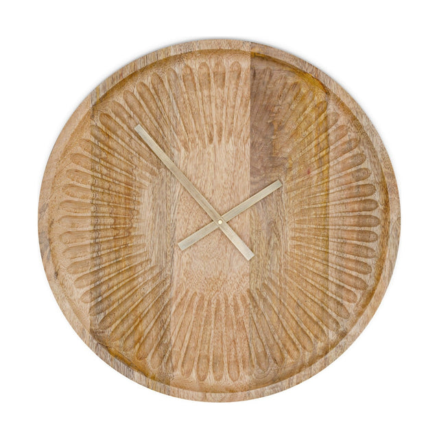 Deevena Carved Mango Wood Wall Clock - Natural
