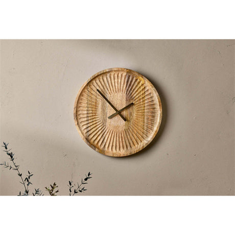 Deevena Carved Mango Wood Wall Clock - Natural