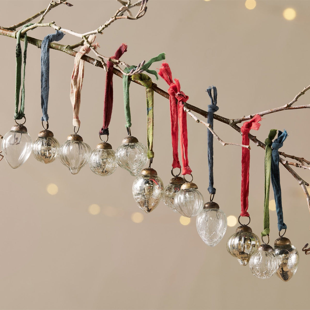 Dew Drop Glass Baubles - Silver & Clear - Set of 12