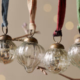 Dew Drop Glass Baubles - Silver & Clear - Set of 12