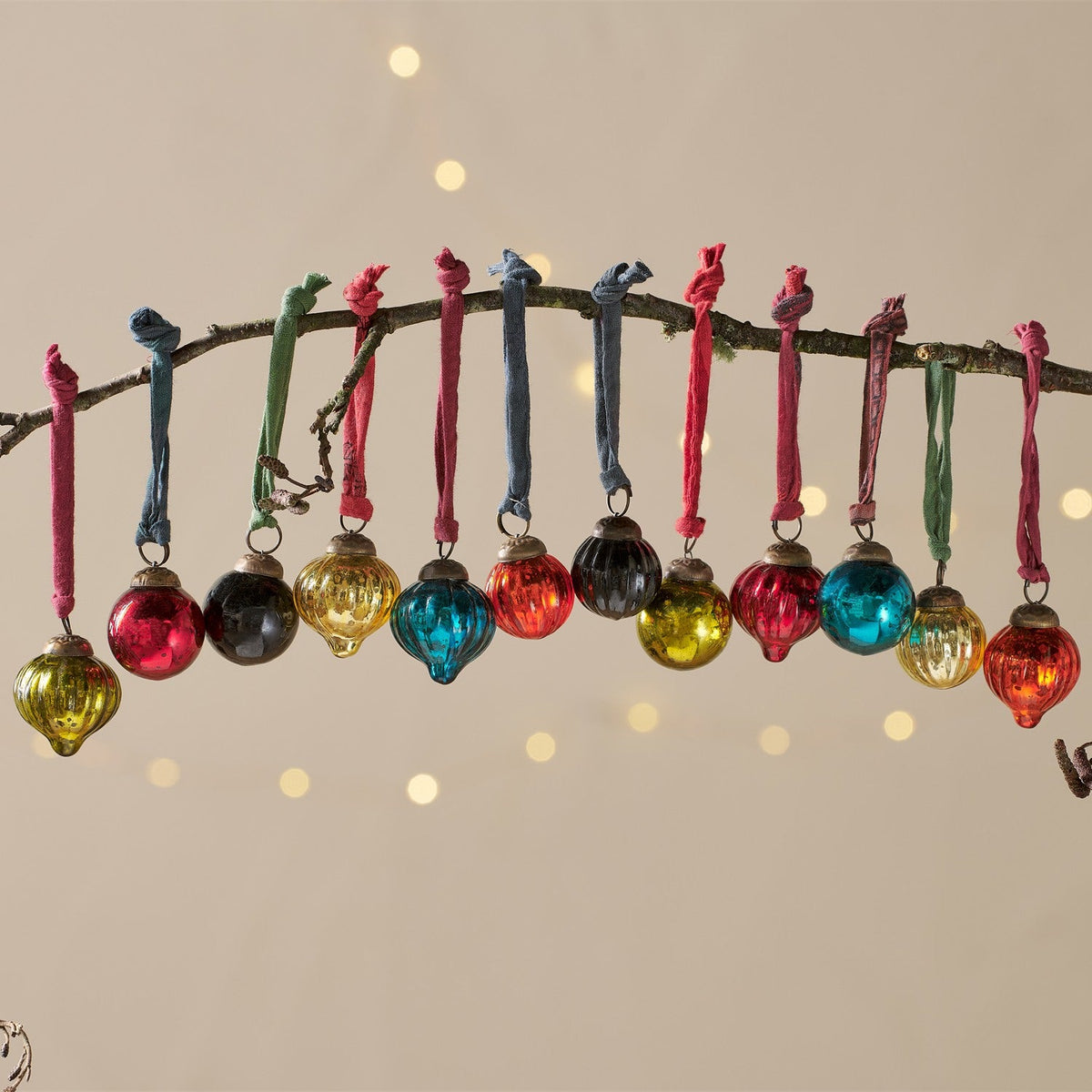 Dew Drop Glass Baubles - Mixed Antique - Set of 12
