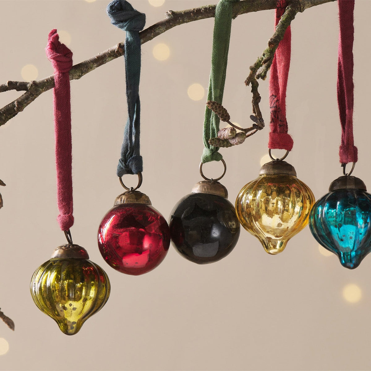 Dew Drop Glass Baubles - Mixed Antique - Set of 12