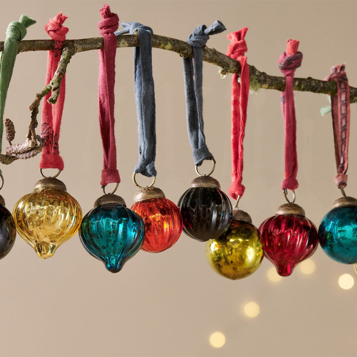 Dew Drop Glass Baubles - Mixed Antique - Set of 12