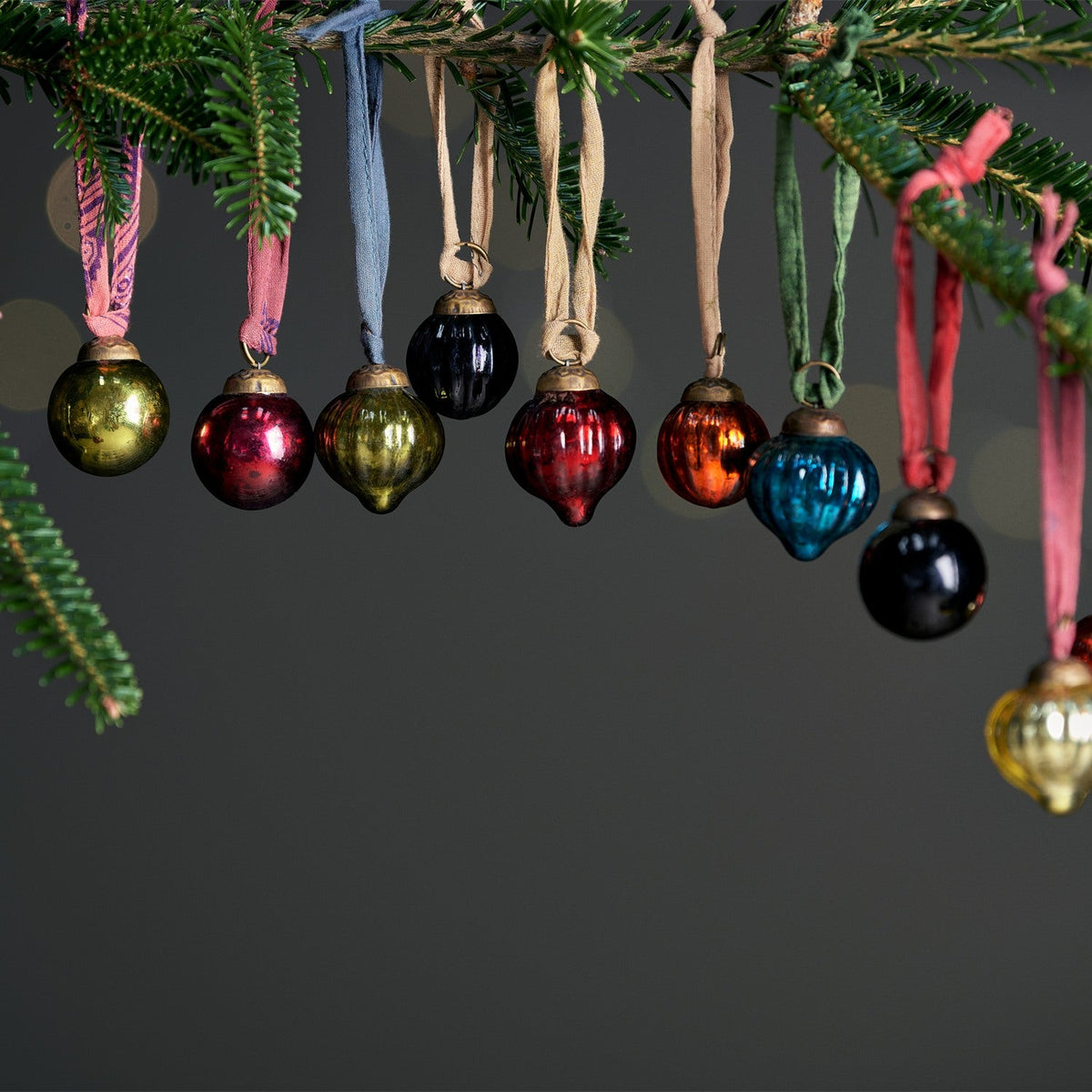 Dew Drop Glass Baubles - Mixed Antique - Set of 12