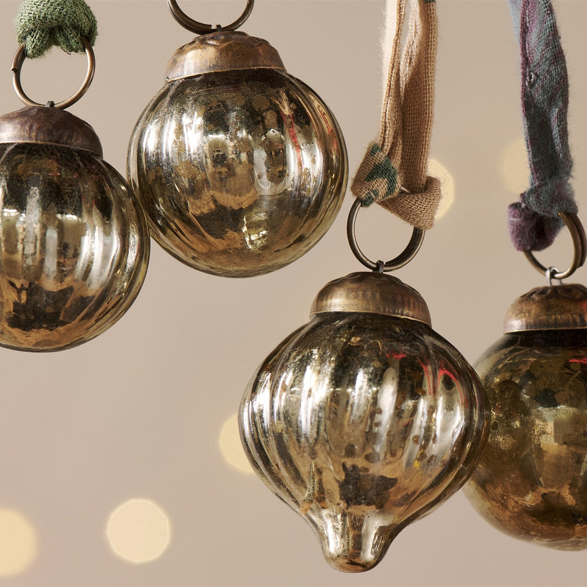 Dew Drop Glass Baubles - Antique Gold - Set of 12