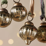 Dew Drop Glass Baubles - Antique Gold - Set of 12