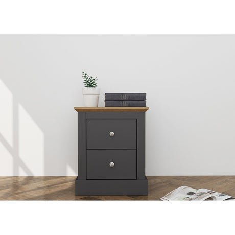 Devon 2 Drawer Bedside Table – Charcoal