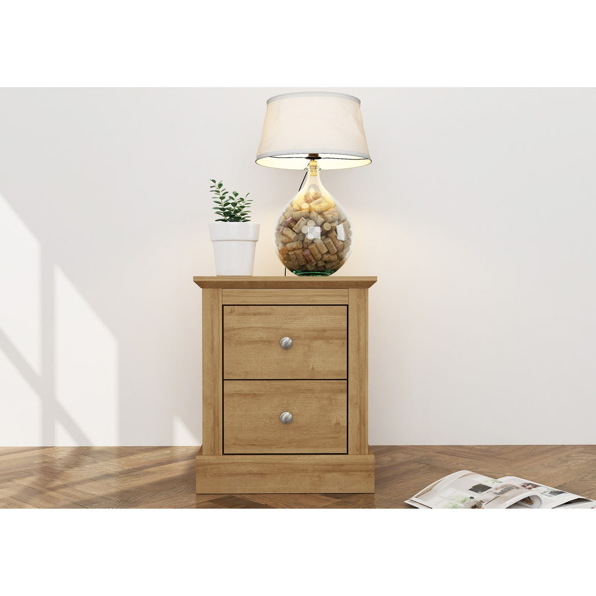 Devon 2 Drawer Bedside Table Cabinet - Oak