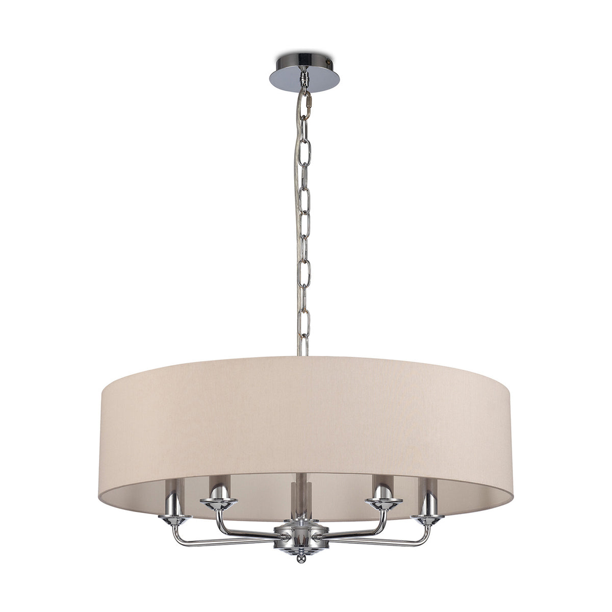 Banyan 5 Light Pendant Light Nude Beige 60cm - Polished Chrome