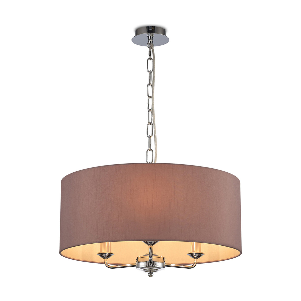 Banyan 3 Light E14 Pendant Light 50cm Taupe - Polished Chrome