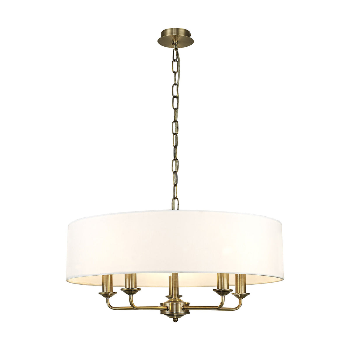 Banyan 5 Light E14 Pendant Light 60cm White - Antique Brass