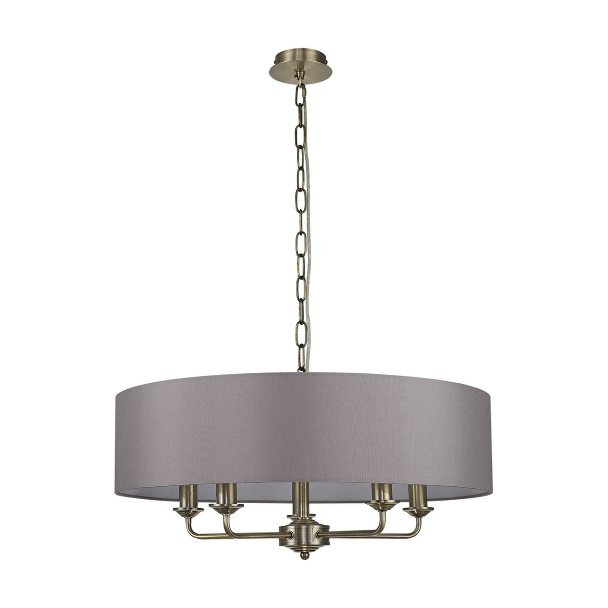 Banyan 5 Light E14 Pendant Light 60cm Grey - Antique Brass