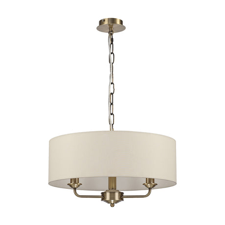 Banyan 3 Light E14 Pendant Light 45cm Ivory Pearl - Antique Brass