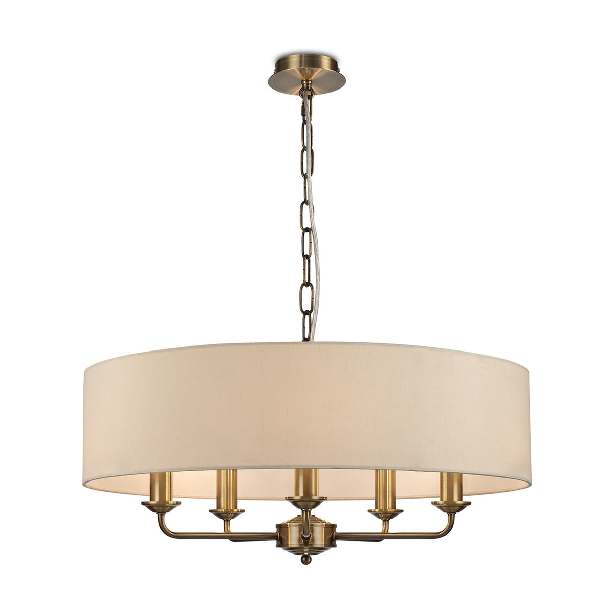 Banyan E14 5 Light Pendant Light Ivory Pearl 60cm - Antique Brass