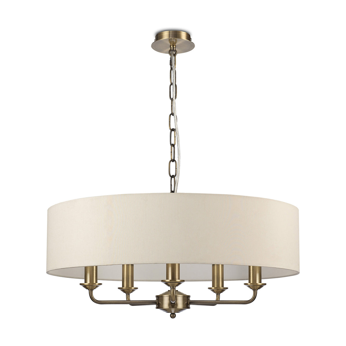 Banyan E14 5 Light Pendant Light Ivory Pearl 60cm - Antique Brass