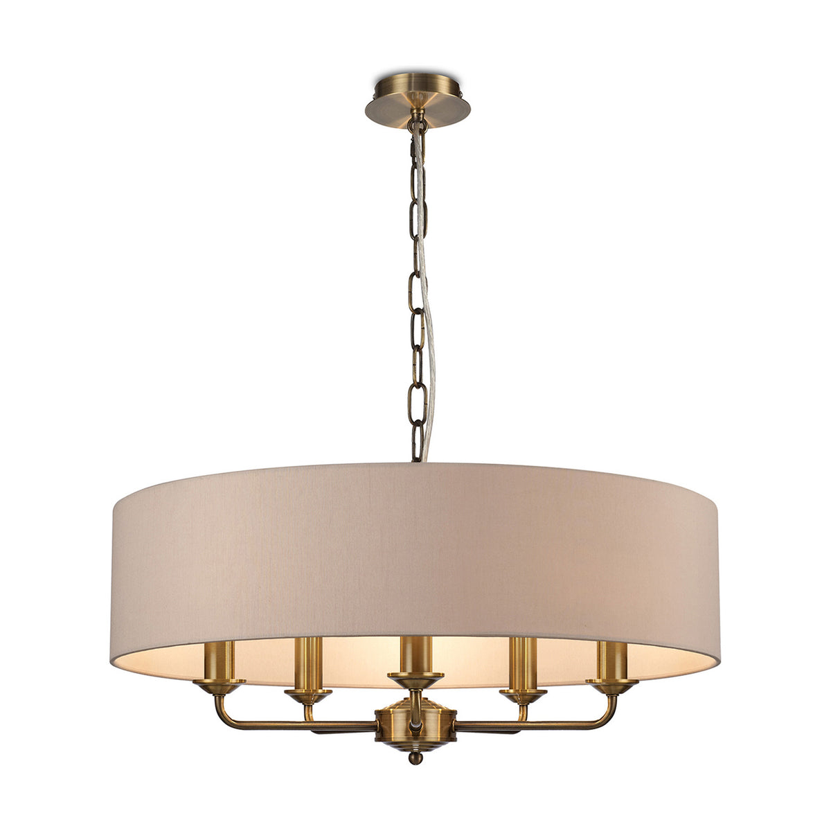 Banyan 5 Light E14 Pendant Light 60cm Nude Beige - Antique Brass