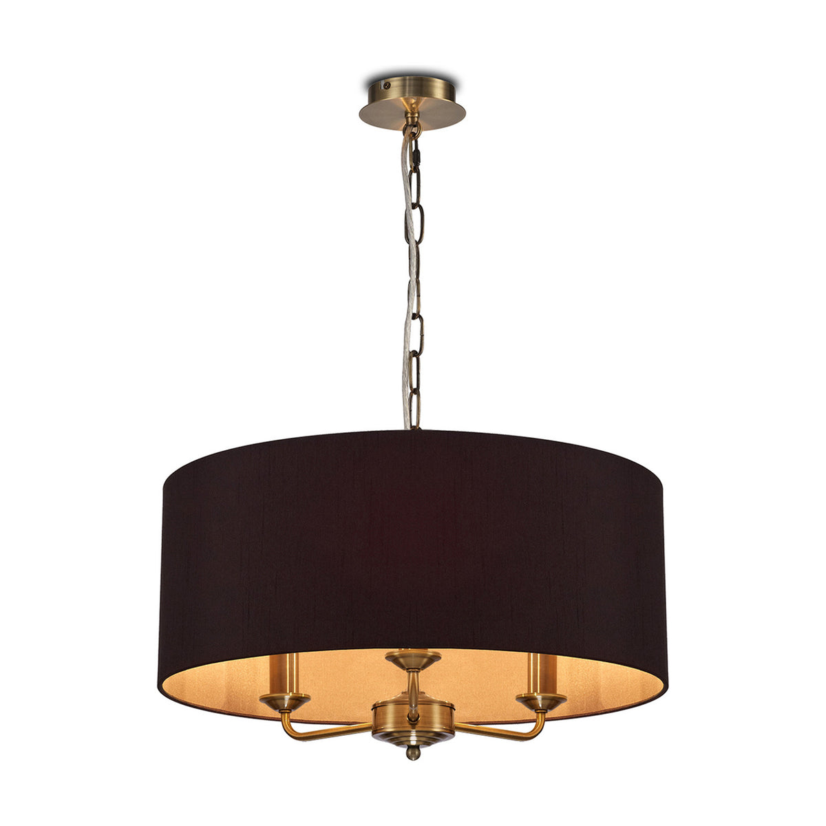 Banyan 3 Light Pendant Light 50cm Midnight Black - Antique Brass