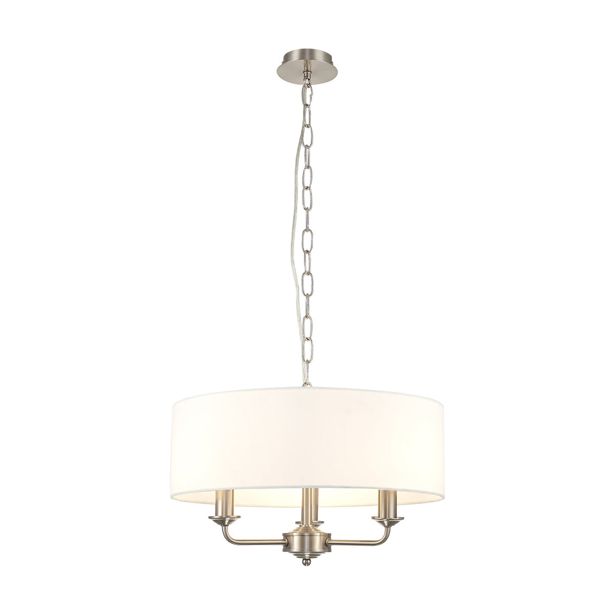 Banyan 3 Light E14 Pendant Light 45cm White - Satin Nickel