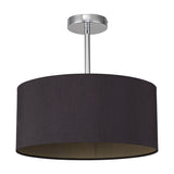 Baymont Semi Flush 40cm ceiling light with a midnight black drum shade and olive green lining, polished chrome canopy and stem, shown on a white background.