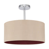 Baymont E27 semi-flush ceiling light with a 40cm wide beige drum shade, red interior lining, and polished chrome mounting stem, shown on a plain white background.