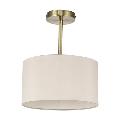 Baymont E27 Semi Flush Ceiling Light Nude Beige - Antique Brass