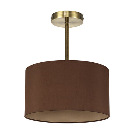 Baymont E27 Semi Flush Ceiling Light Raw Cocoa - Antique Brass