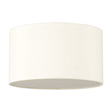 Baymont 3 Light Flush Ceiling Light, a 30cm ivory pearl fabric drum shade with white lining, shown against a plain white background.