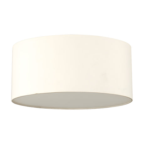 Baymont 3 Light E27 flush ceiling light, 40cm ivory pearl faux silk drum shade with frosted acrylic diffuser, shown on a plain white background.