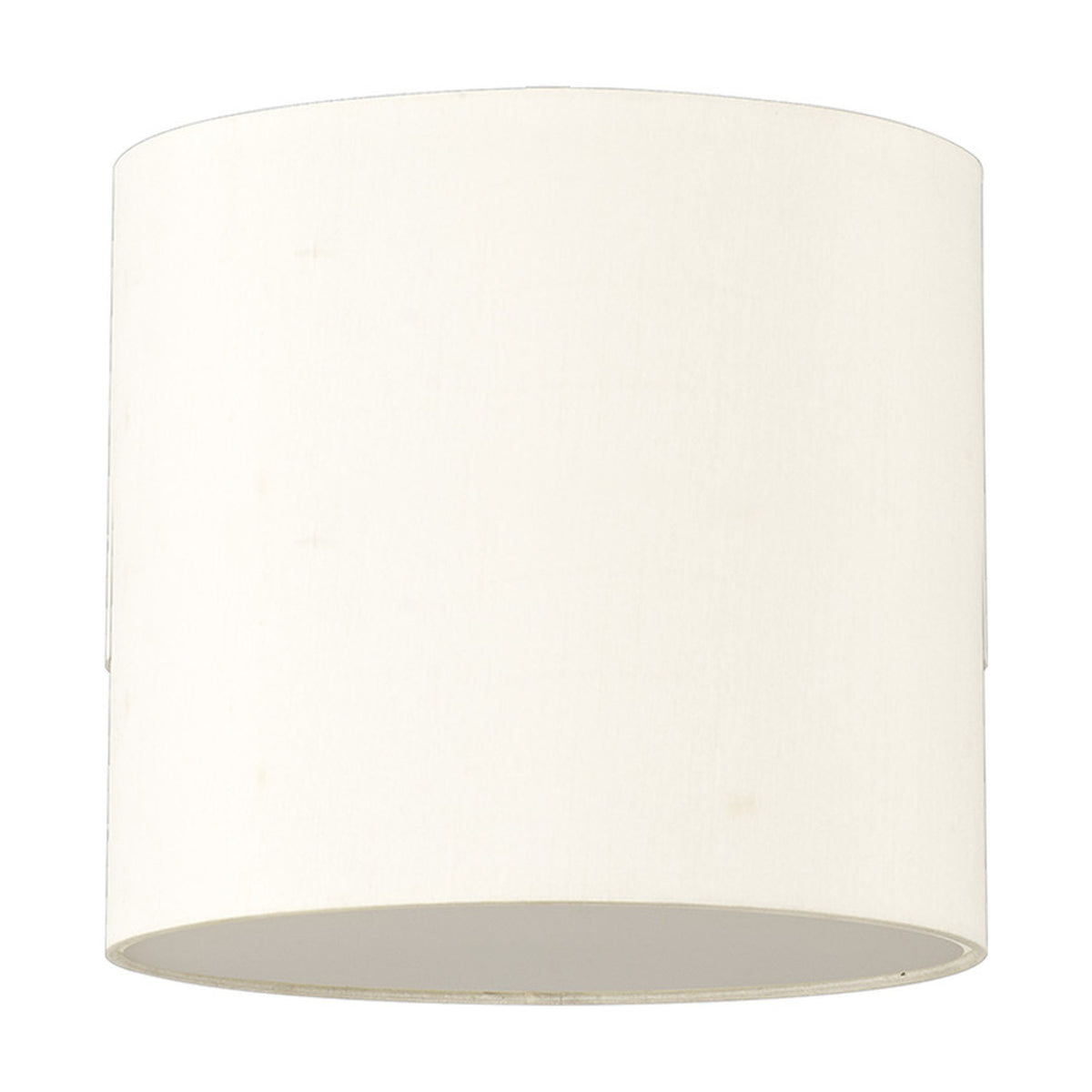 Baymont 3 Light Flush Ceiling Light, 30cm ivory pearl fabric drum shade with white lining, shown against a plain white background.