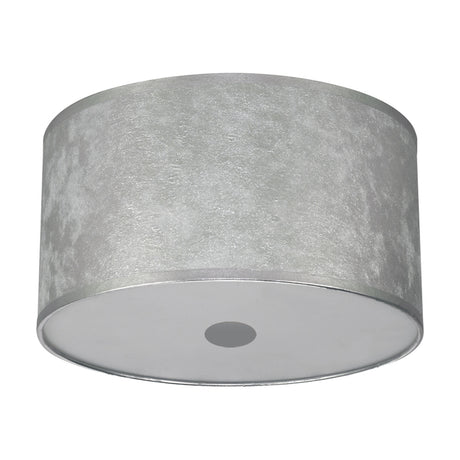 Baymont 3 Light E27 Flush Ceiling Light, 30cm silver leaf drum shade with white acrylic diffuser panel, shown on a plain white background.